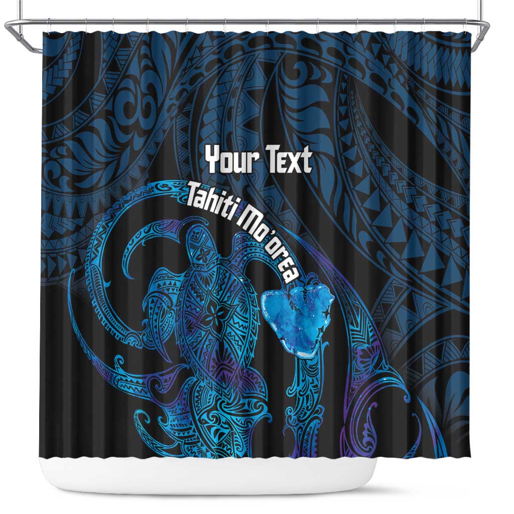 Personalised Tahiti Moorea Atoll Shower Curtain Polynesian Sea Turtle LT14 Blue - Polynesian Pride