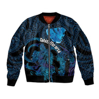 Personalised Tahiti Moorea Atoll Sleeve Zip Bomber Jacket Polynesian Sea Turtle LT14 Unisex Blue - Polynesian Pride