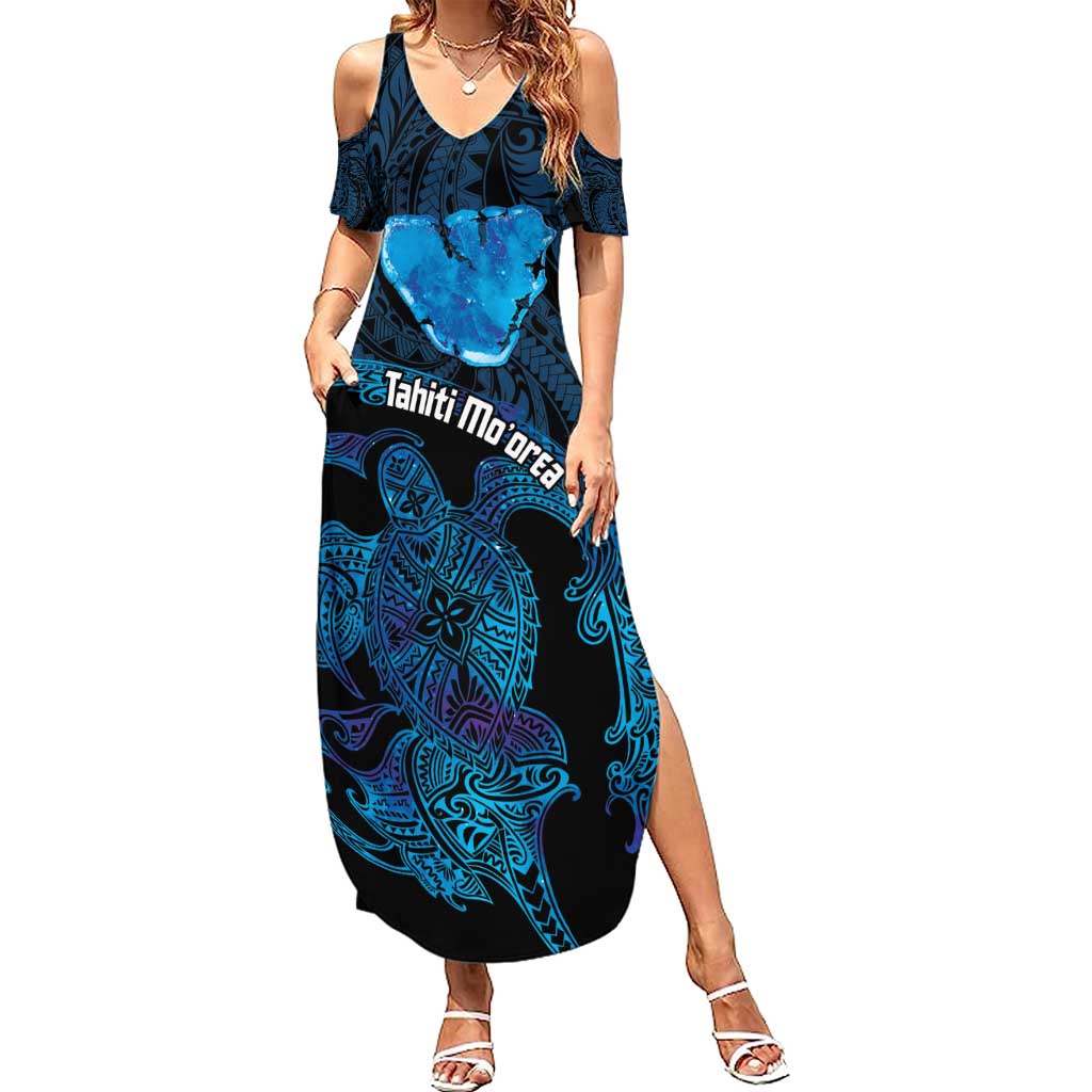 Personalised Tahiti Moorea Atoll Summer Maxi Dress Polynesian Sea Turtle