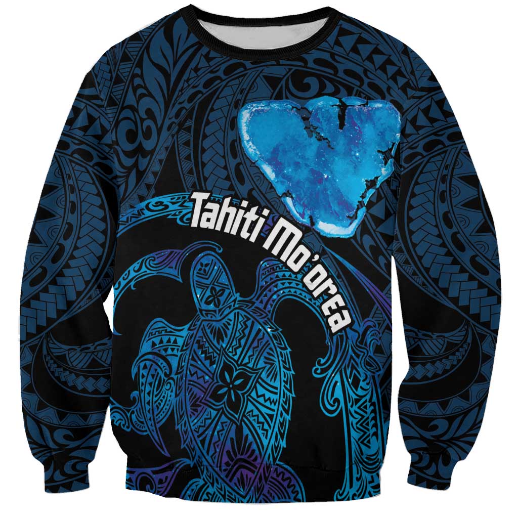 Personalised Tahiti Moorea Atoll Sweatshirt Polynesian Sea Turtle LT14 Unisex Blue - Polynesian Pride