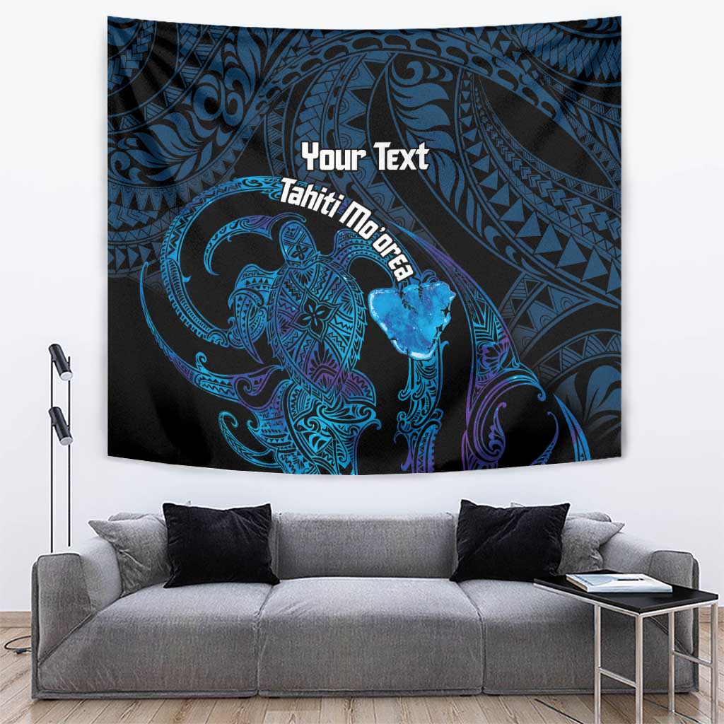 Personalised Tahiti Moorea Atoll Tapestry Polynesian Sea Turtle LT14 Blue - Polynesian Pride
