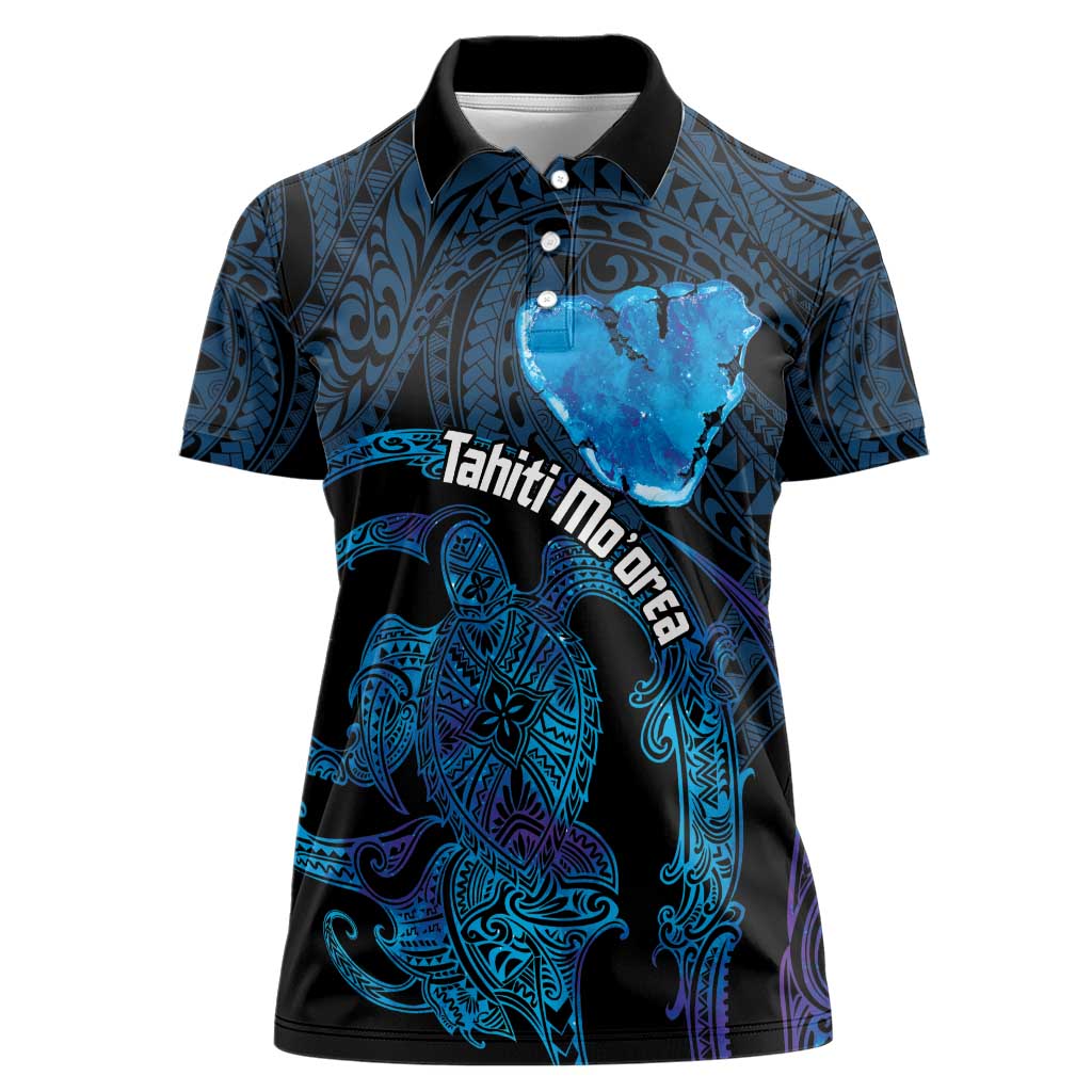 Personalised Tahiti Moorea Atoll Women Polo Shirt Polynesian Sea Turtle