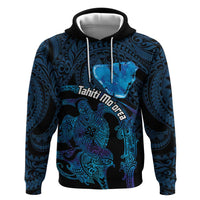 Personalised Tahiti Moorea Atoll Zip Hoodie Polynesian Sea Turtle LT14 Pullover Hoodie Blue - Polynesian Pride