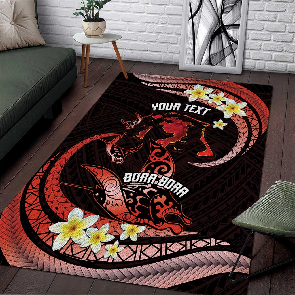 Personalised Tahiti Bora Bora Area Rug Manta Rays With Polynesian Plumeria