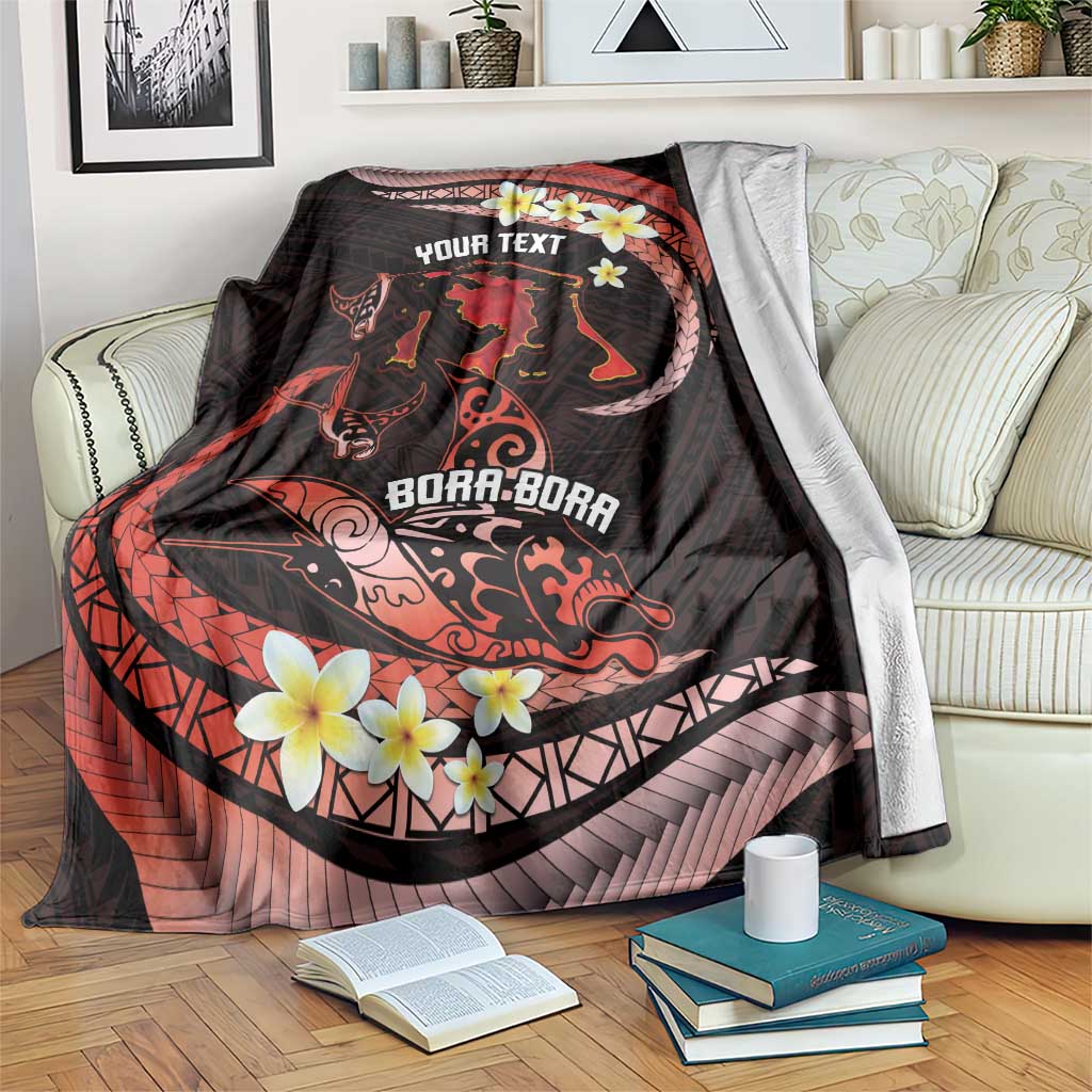 Personalised Tahiti Bora Bora Blanket Manta Rays With Polynesian Plumeria LT14 Red - Polynesian Pride