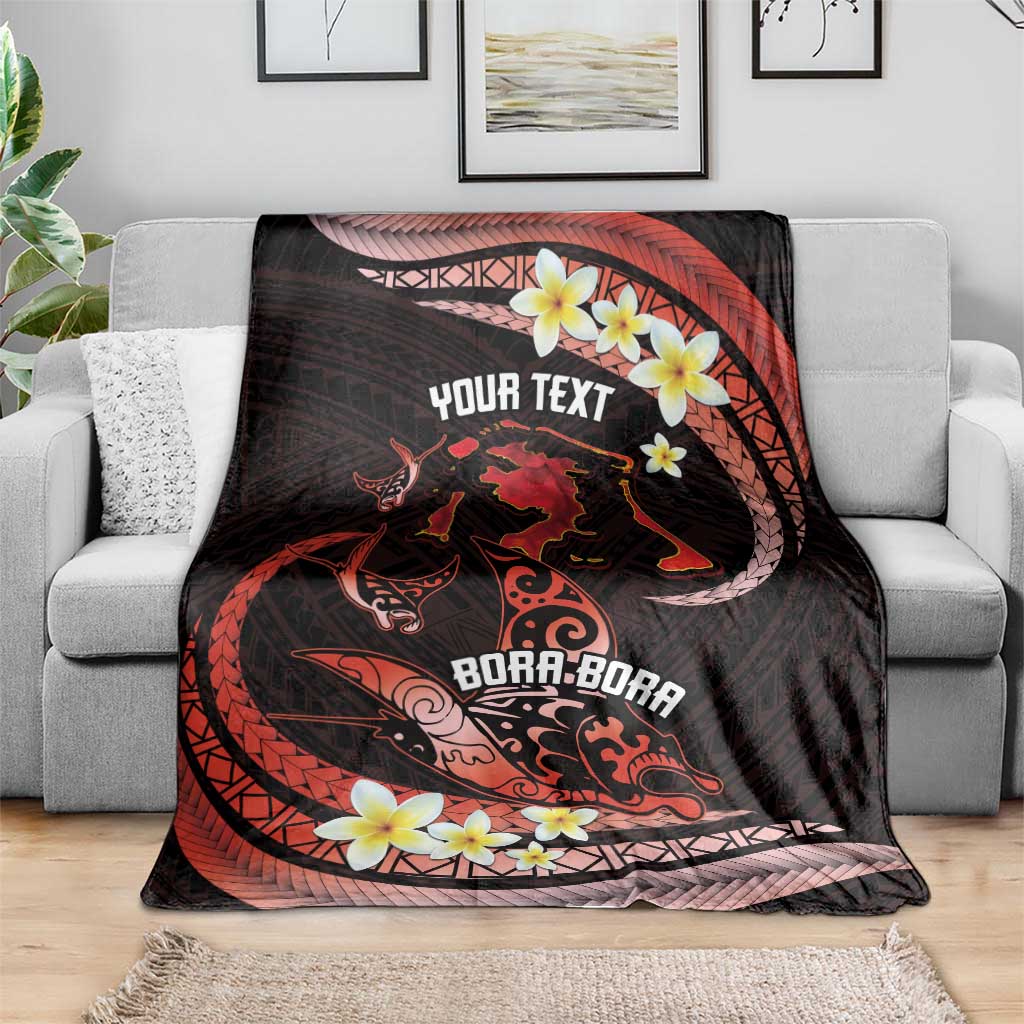Personalised Tahiti Bora Bora Blanket Manta Rays With Polynesian Plumeria LT14 - Polynesian Pride