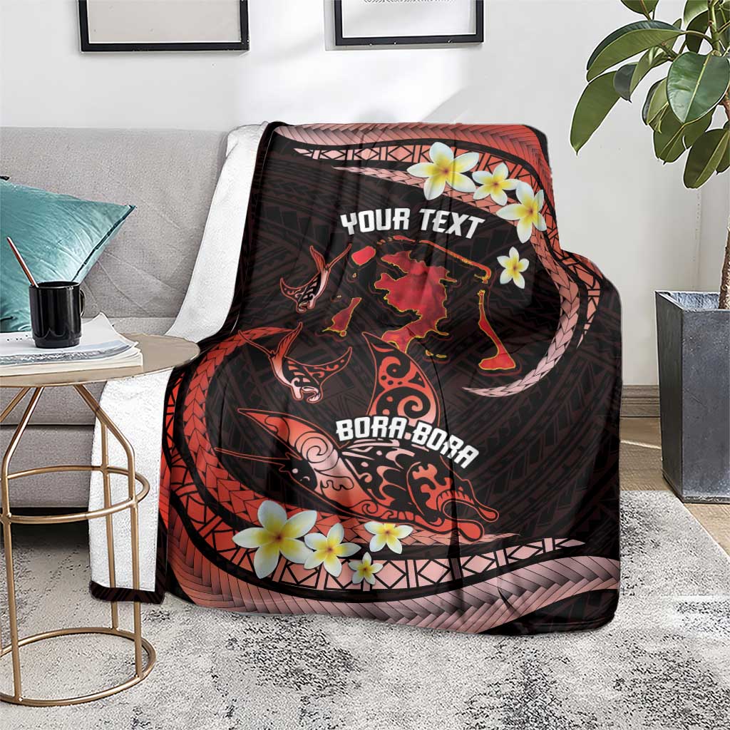 Personalised Tahiti Bora Bora Blanket Manta Rays With Polynesian Plumeria LT14 - Polynesian Pride
