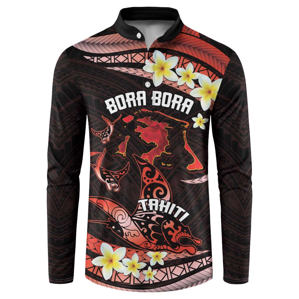 Personalised Tahiti Bora Bora Button Sweatshirt Manta Rays With Polynesian Plumeria LT14 Red - Polynesian Pride