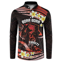 Personalised Tahiti Bora Bora Button Sweatshirt Manta Rays With Polynesian Plumeria LT14 Red - Polynesian Pride
