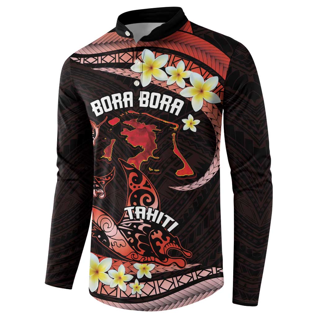 Personalised Tahiti Bora Bora Button Sweatshirt Manta Rays With Polynesian Plumeria LT14 - Polynesian Pride