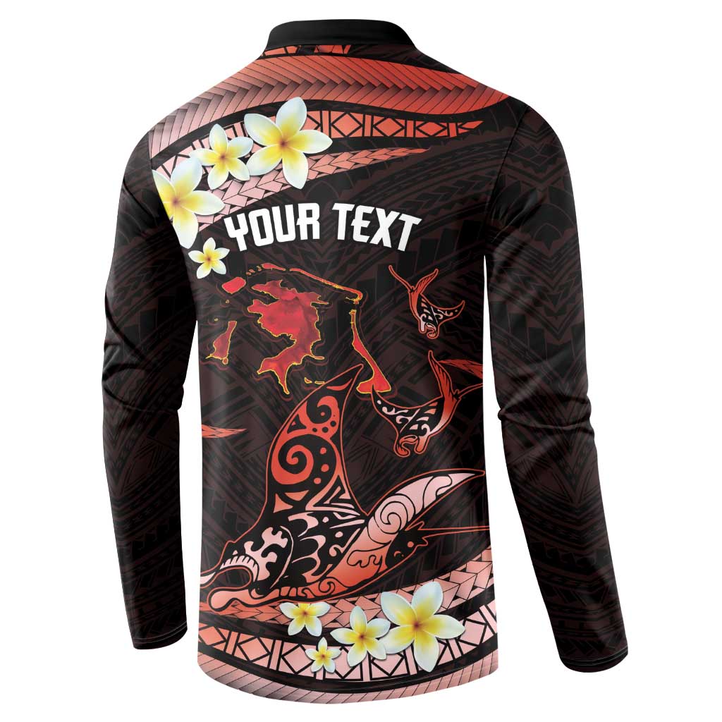 Personalised Tahiti Bora Bora Button Sweatshirt Manta Rays With Polynesian Plumeria LT14 - Polynesian Pride