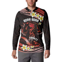 Personalised Tahiti Bora Bora Button Sweatshirt Manta Rays With Polynesian Plumeria LT14 - Polynesian Pride
