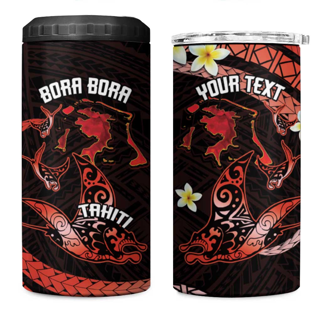 Personalised Tahiti Bora Bora 4 in 1 Can Cooler Tumbler Manta Rays With Polynesian Plumeria LT14 One Size: 16 oz Red - Polynesian Pride