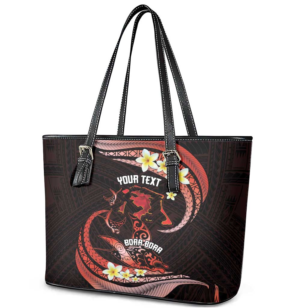 Personalised Tahiti Bora Bora Leather Tote Bag Manta Rays With Polynesian Plumeria LT14 - Polynesian Pride