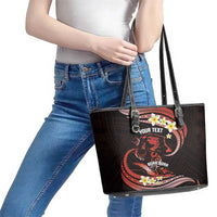 Personalised Tahiti Bora Bora Leather Tote Bag Manta Rays With Polynesian Plumeria LT14 - Polynesian Pride
