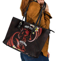 Personalised Tahiti Bora Bora Leather Tote Bag Manta Rays With Polynesian Plumeria LT14 - Polynesian Pride