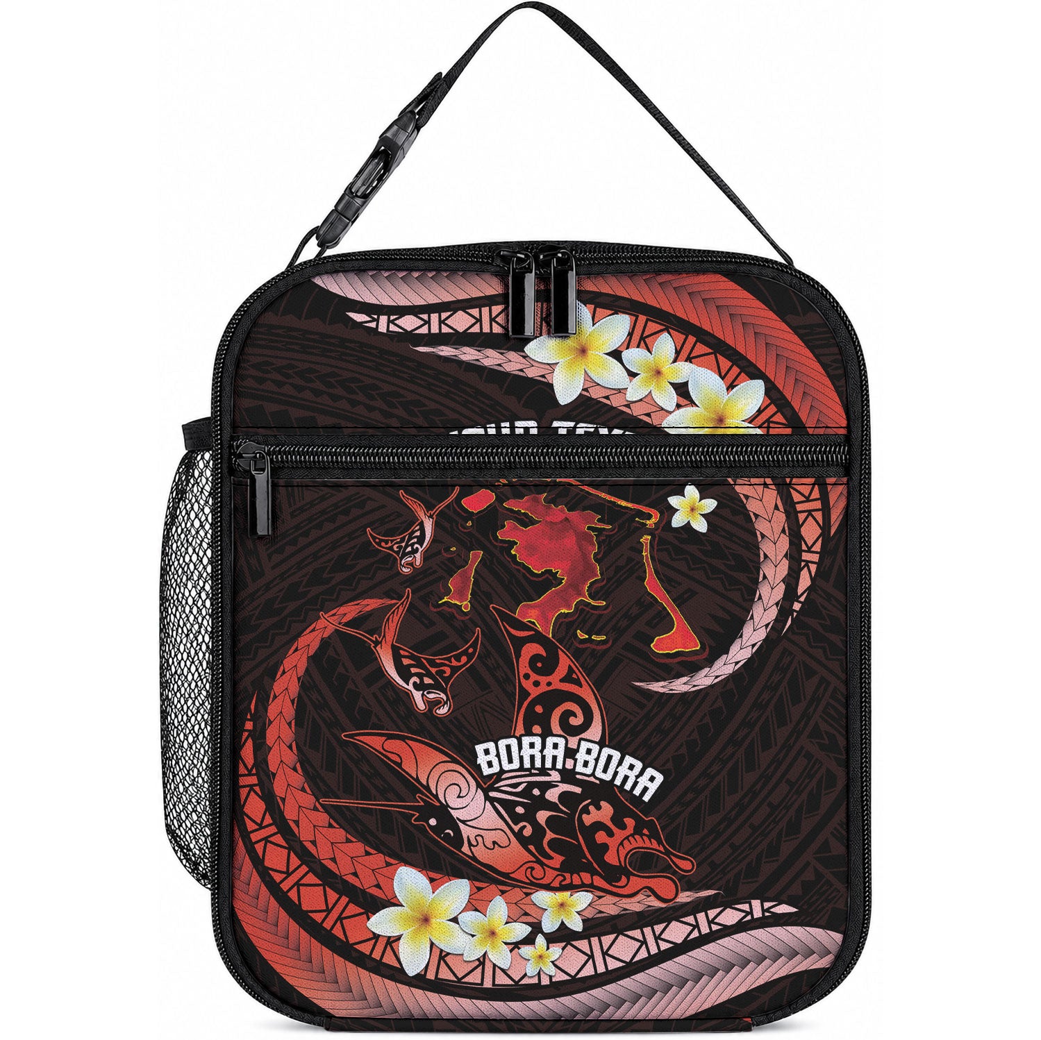Personalised Tahiti Bora Bora Lunch Bag Manta Rays With Polynesian Plumeria LT14 10.2 × 8.3 × 4.3 inch Red - Polynesian Pride