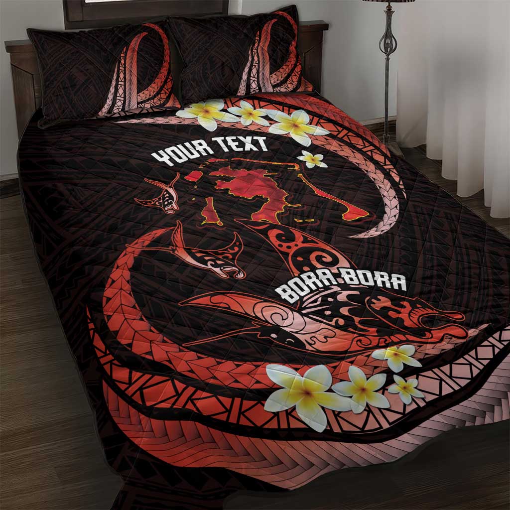 Personalised Tahiti Bora Bora Quilt Bed Set Manta Rays With Polynesian Plumeria LT14 Red - Polynesian Pride