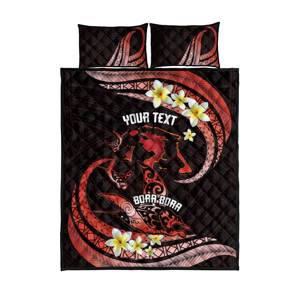 Personalised Tahiti Bora Bora Quilt Bed Set Manta Rays With Polynesian Plumeria LT14 - Polynesian Pride