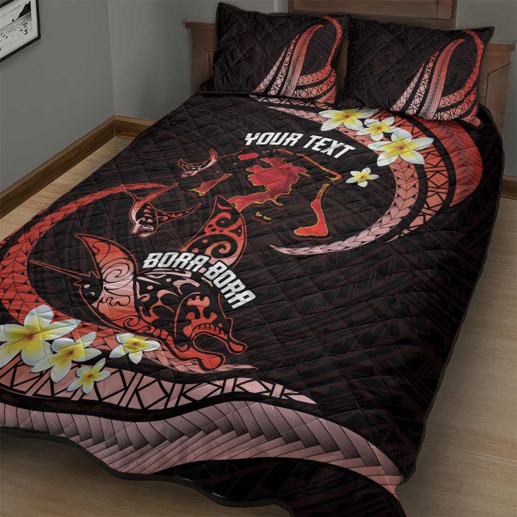 Personalised Tahiti Bora Bora Quilt Bed Set Manta Rays With Polynesian Plumeria LT14 - Polynesian Pride