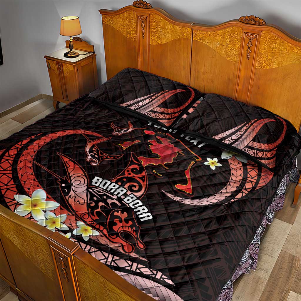 Personalised Tahiti Bora Bora Quilt Bed Set Manta Rays With Polynesian Plumeria LT14 - Polynesian Pride
