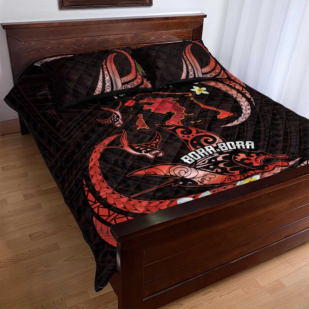 Personalised Tahiti Bora Bora Quilt Bed Set Manta Rays With Polynesian Plumeria LT14 - Polynesian Pride