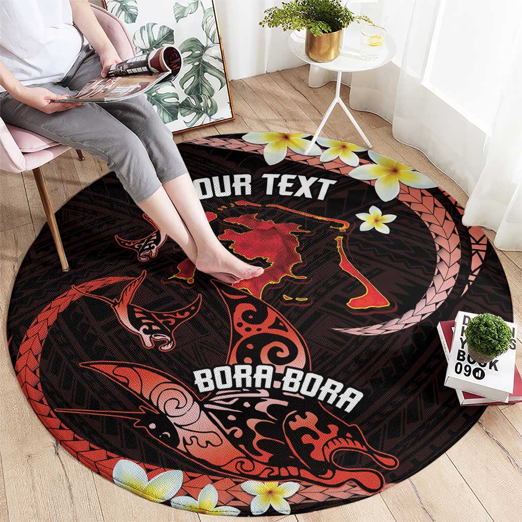Personalised Tahiti Bora Bora Round Carpet Manta Rays With Polynesian Plumeria LT14 - Polynesian Pride