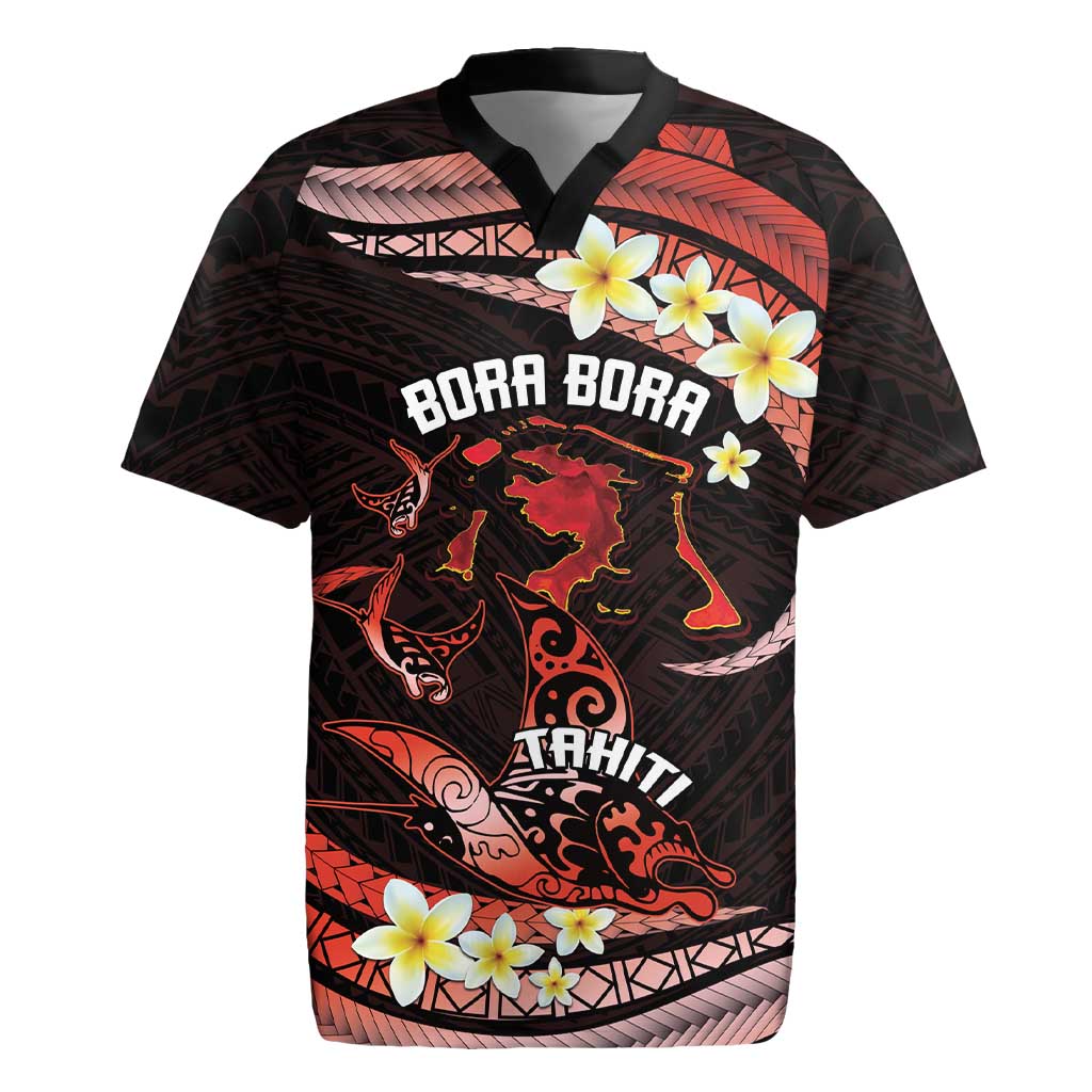 Personalised Tahiti Bora Bora Rugby Jersey Manta Rays With Polynesian Plumeria