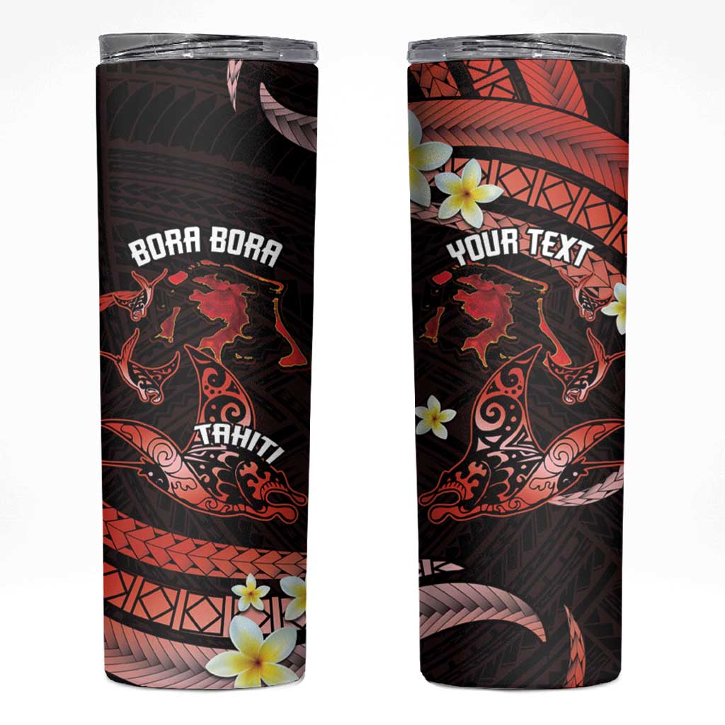 Personalised Tahiti Bora Bora Skinny Tumbler Manta Rays With Polynesian Plumeria