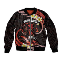 Personalised Tahiti Bora Bora Sleeve Zip Bomber Jacket Manta Rays With Polynesian Plumeria LT14 Unisex Red - Polynesian Pride