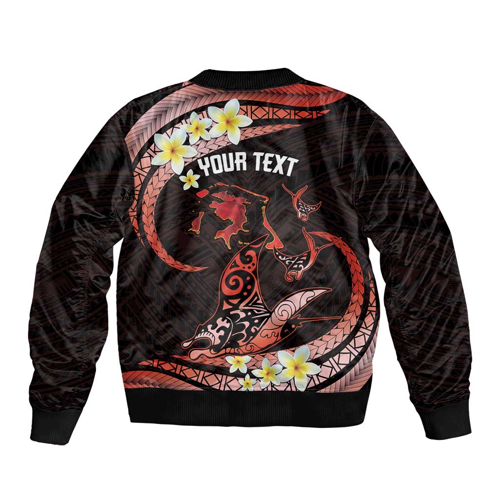 Personalised Tahiti Bora Bora Sleeve Zip Bomber Jacket Manta Rays With Polynesian Plumeria LT14 - Polynesian Pride