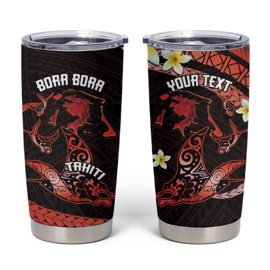 Personalised Tahiti Bora Bora Tumbler Cup Manta Rays With Polynesian Plumeria