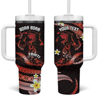 Personalised Tahiti Bora Bora Tumbler With Handle Manta Rays With Polynesian Plumeria LT14 One Size: 40 oz Red - Polynesian Pride
