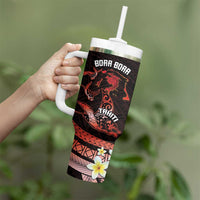 Personalised Tahiti Bora Bora Tumbler With Handle Manta Rays With Polynesian Plumeria LT14 - Polynesian Pride
