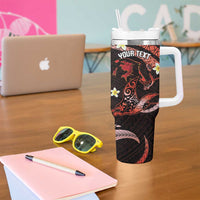 Personalised Tahiti Bora Bora Tumbler With Handle Manta Rays With Polynesian Plumeria LT14 - Polynesian Pride