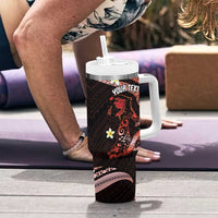 Personalised Tahiti Bora Bora Tumbler With Handle Manta Rays With Polynesian Plumeria LT14 - Polynesian Pride
