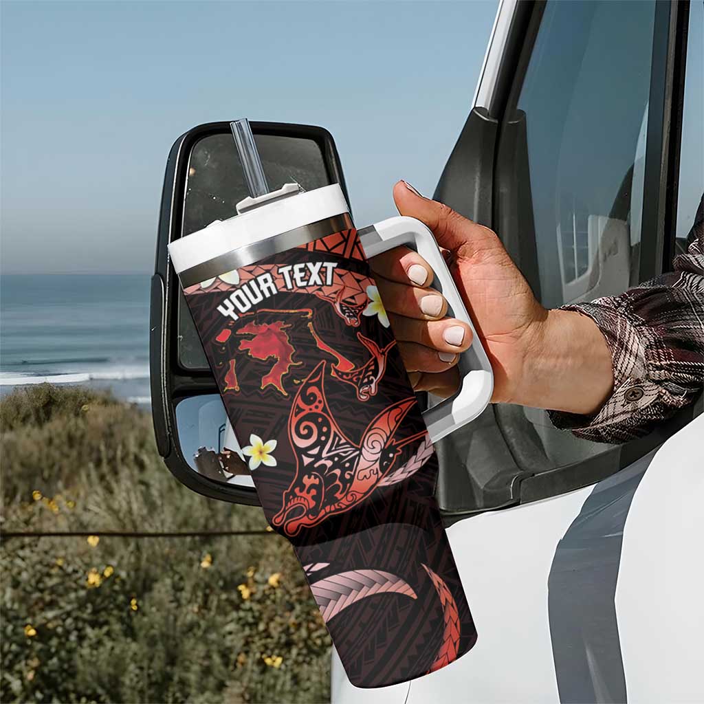Personalised Tahiti Bora Bora Tumbler With Handle Manta Rays With Polynesian Plumeria LT14 - Polynesian Pride