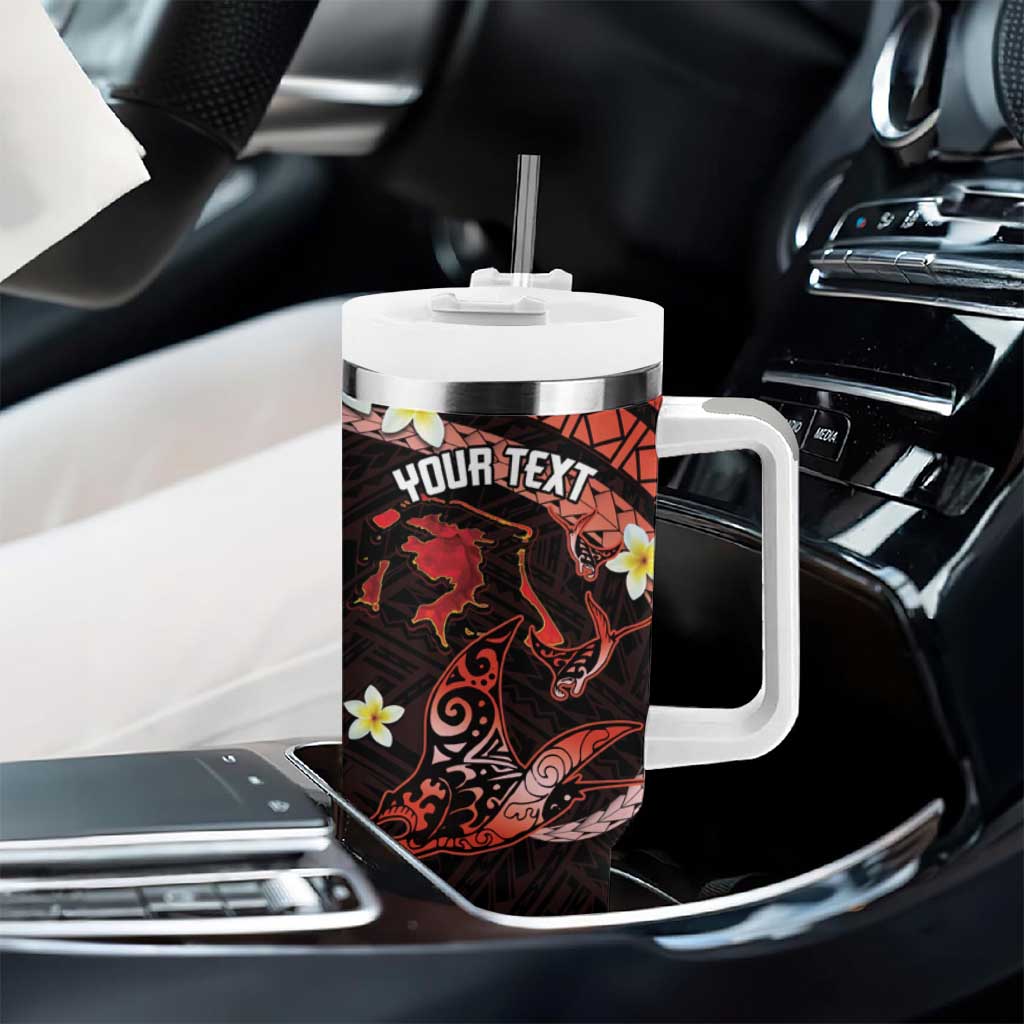 Personalised Tahiti Bora Bora Tumbler With Handle Manta Rays With Polynesian Plumeria LT14 - Polynesian Pride