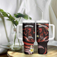 Personalised Tahiti Bora Bora Tumbler With Handle Manta Rays With Polynesian Plumeria LT14 - Polynesian Pride