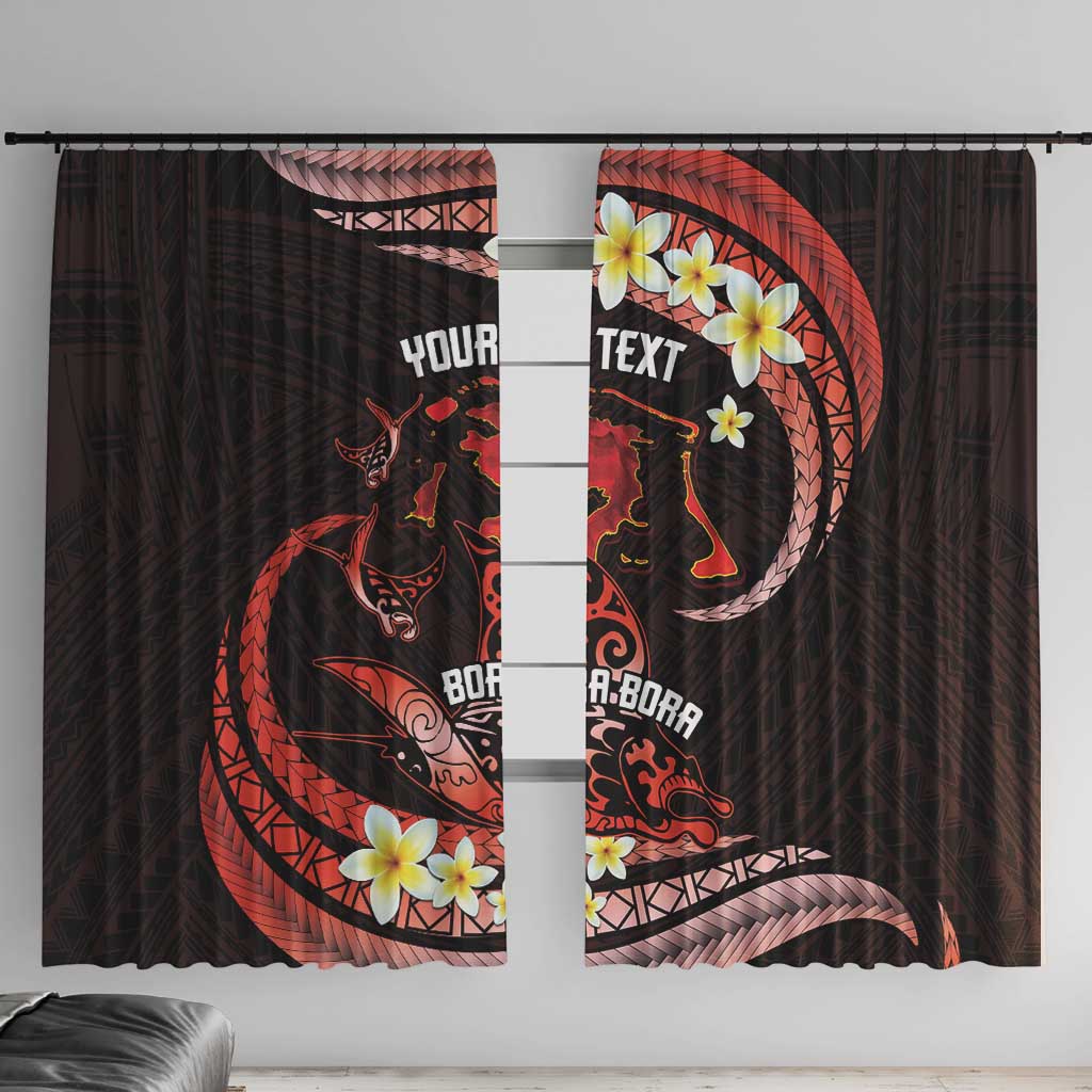 Personalised Tahiti Bora Bora Window Curtain Manta Rays With Polynesian Plumeria LT14 With Hooks Red - Polynesian Pride