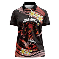 Personalised Tahiti Bora Bora Women Polo Shirt Manta Rays With Polynesian Plumeria LT14 Female Red - Polynesian Pride