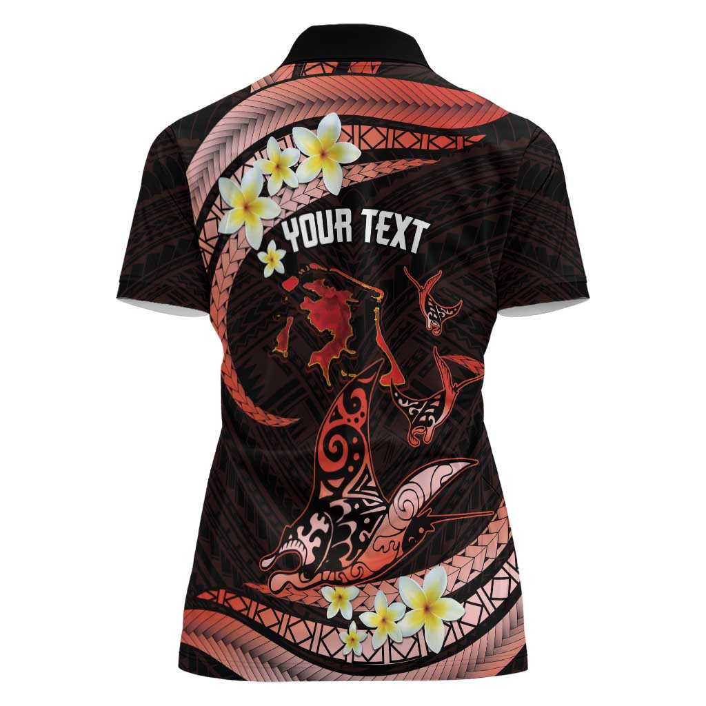 Personalised Tahiti Bora Bora Women Polo Shirt Manta Rays With Polynesian Plumeria LT14 - Polynesian Pride