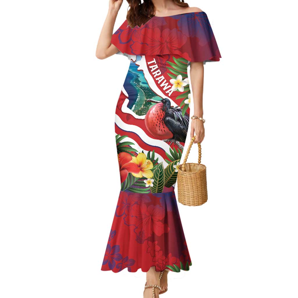Personalised Kiribati Tarawa Atoll Mermaid Dress Frigate Bird With Map Tropical Style LT14 Women Red - Polynesian Pride