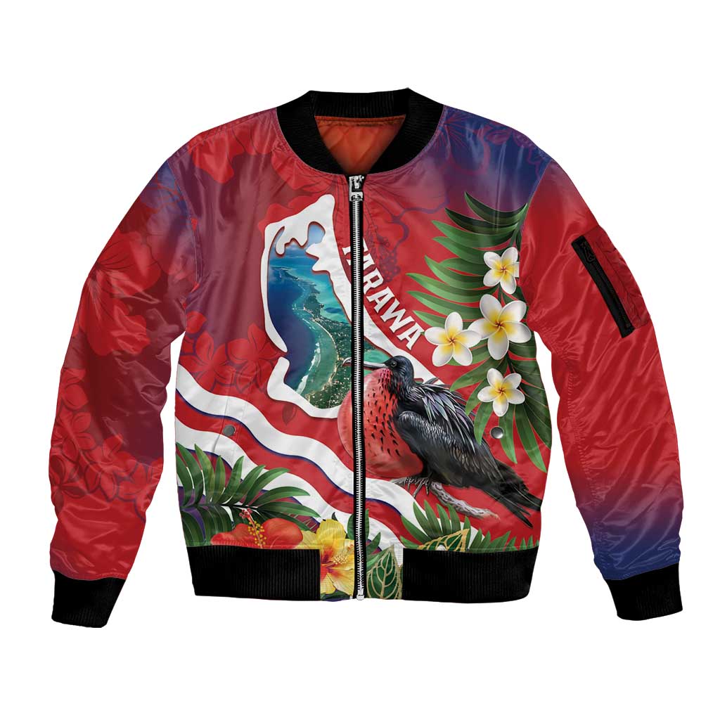 Personalised Kiribati Tarawa Atoll Sleeve Zip Bomber Jacket Frigate Bird With Map Tropical Style LT14 Unisex Red - Polynesian Pride