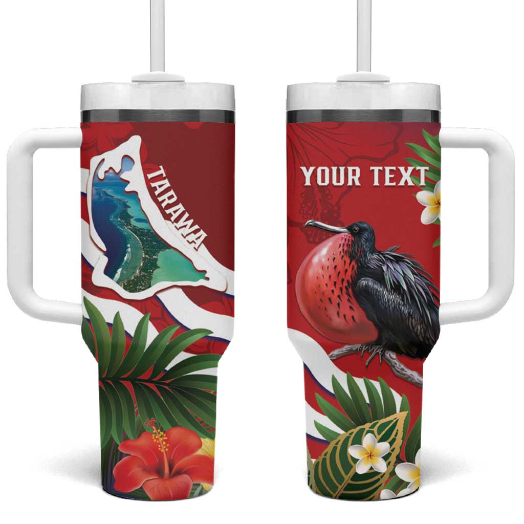 Personalised Kiribati Tarawa Atoll Tumbler With Handle Frigate Bird With Map Tropical Style LT14 One Size: 40 oz Red - Polynesian Pride