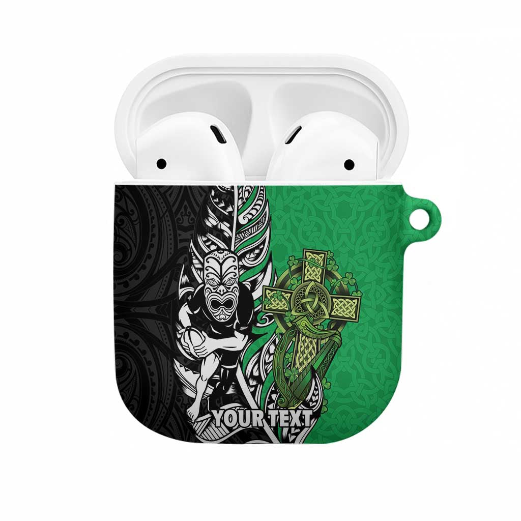 New Zealand and Ireland Rugby Custom AirPods Case Maori Tiki Fern Irish Celtic Cross LT14 Green - Polynesian Pride