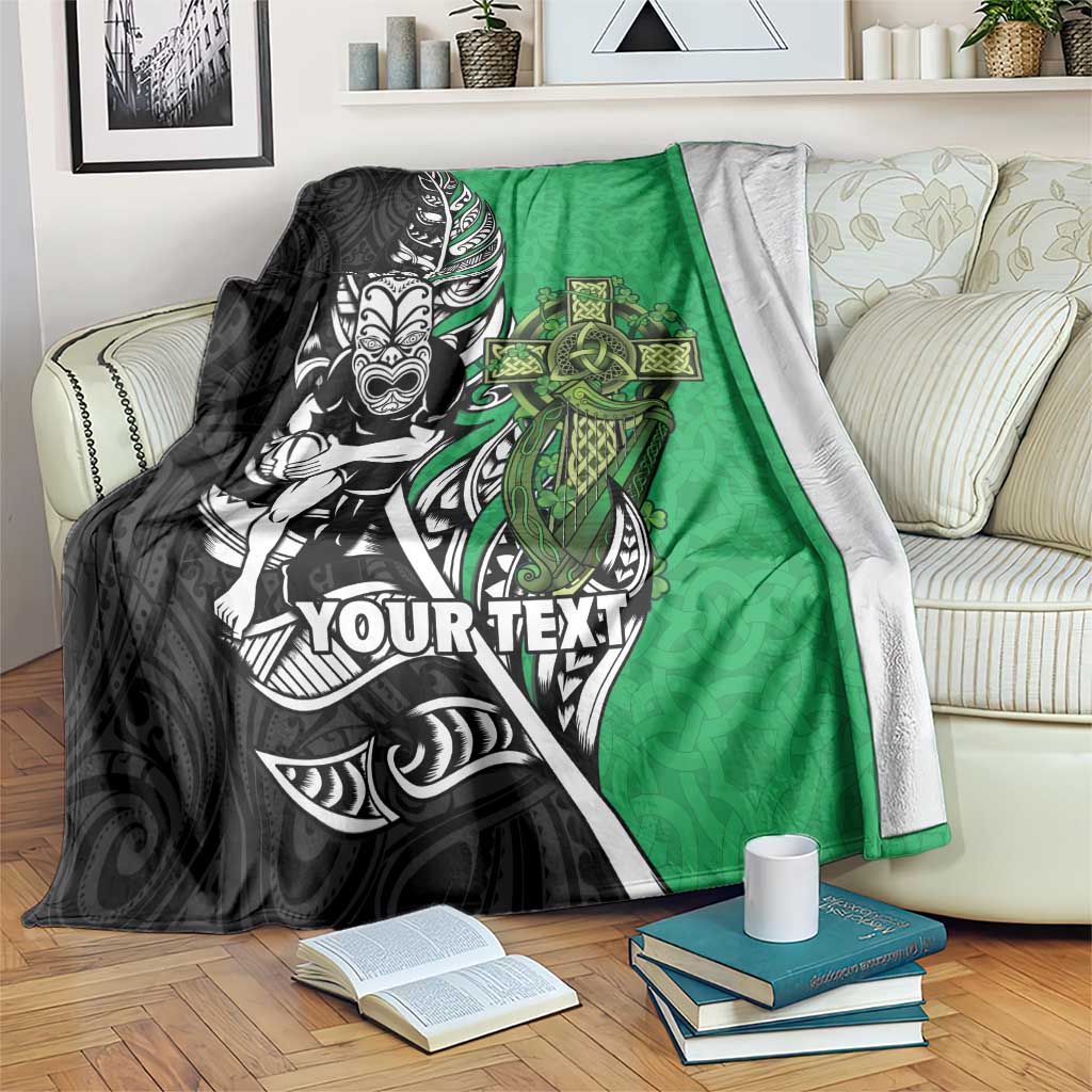 New Zealand and Ireland Rugby Custom Blanket Maori Tiki Fern Irish Celtic Cross LT14 Green - Polynesian Pride