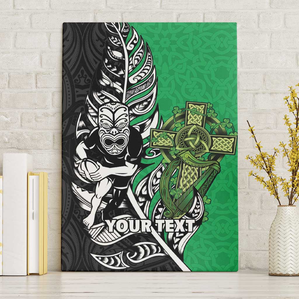 New Zealand and Ireland Rugby Custom Canvas Wall Art Maori Tiki Fern Irish Celtic Cross LT14 Without Frame Green - Polynesian Pride