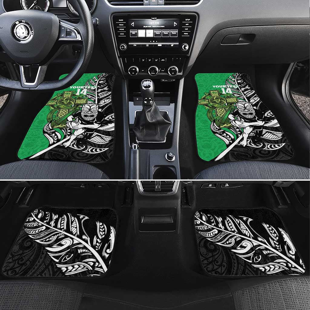 New Zealand and Ireland Rugby Custom Car Mats Maori Tiki Fern Irish Celtic Cross LT14 Set 4pcs Green - Polynesian Pride