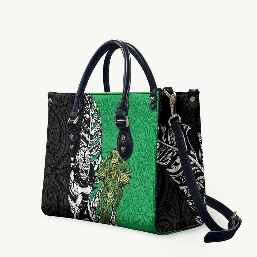 New Zealand and Ireland Rugby Custom Leather Bag Maori Tiki Fern Irish Celtic Cross LT14 Green - Polynesian Pride
